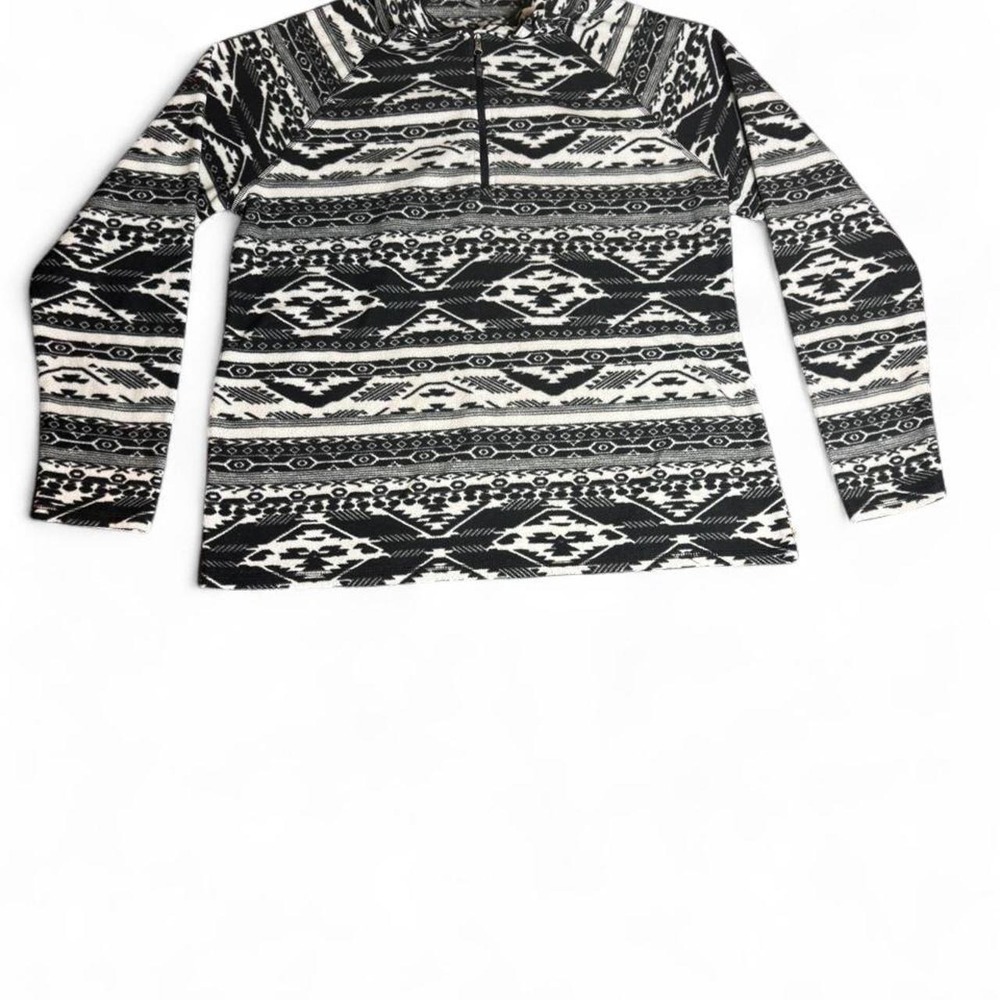 Eddie Bauer Black & White Aztec Print Fleece Quarter Zip Jacket